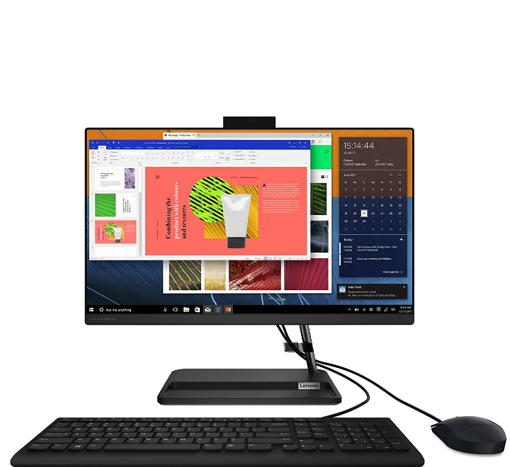 Lenovo IdeaCentre AIO 3 21.5 inches Full HD IPS All-in-One Desktop (AMD Ryzen 3/8GB/1TB HDD/Windows 11/MS Office 2021/AMD Radeon Graphics/HD 720p Camera/Wired Keyboard, Mouse), Black (F0G6008AIN)