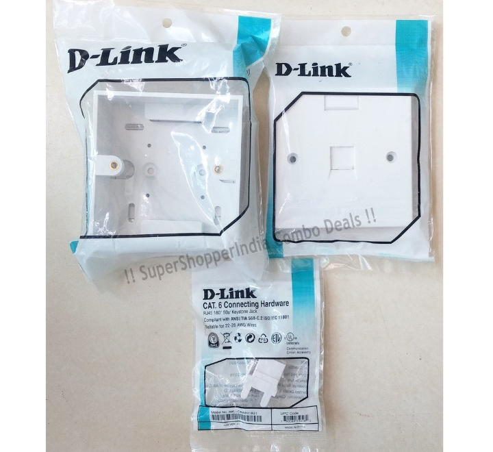 D-Link RJ45 Network Keystone Jack + Gang Box + Single Port Face Plate - 1 set